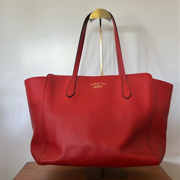 EUC Gucci Red Swing Large Leather Shopper Tote with Original Dust Bag - Picture 2 of 13